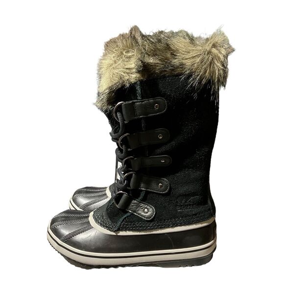 SOREL Joan of Arctic Snow Boots 6 Black Suede Leather Mid Calf Faux Fur - Picture 7 of 12